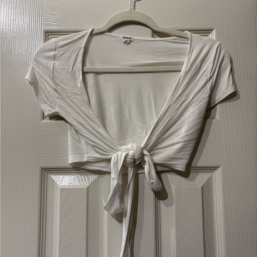 Garage White Tie-Front Crop Top